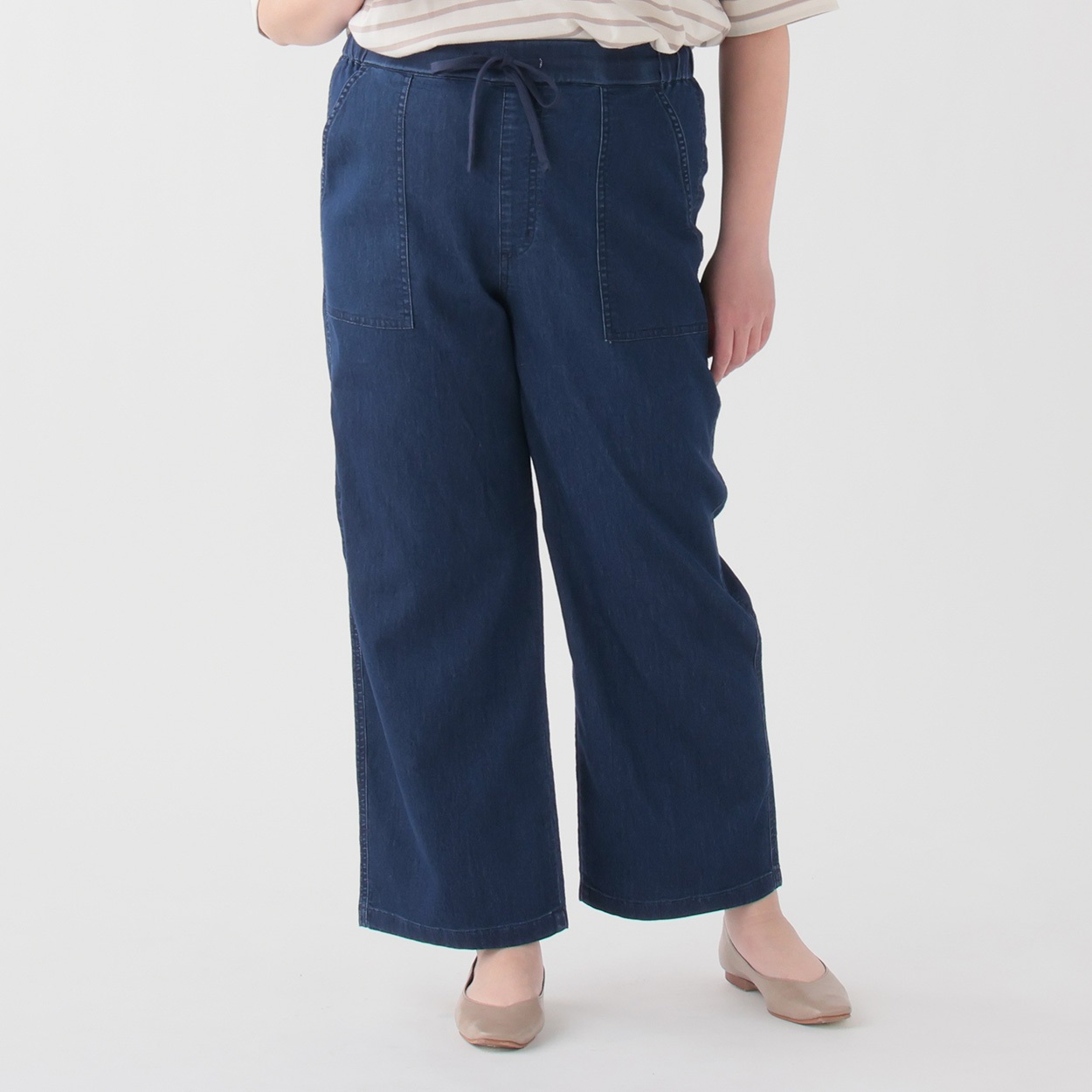 メッシュデニムパンツ レディス 大きいサイズ noannu 396-4660-AR(ネイビー-4L)