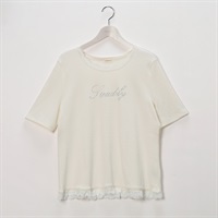 【EC限定 5Lサイズセール】＊韓国っぽガーリー＊キラキラロゴレース使いテレコプルオーバー レディス ぽっちゃりサイズのnoannu 276038(アイボリー-5L)