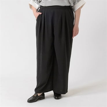 とろみウェーブワイドパンツ レディス 大きいサイズ noannu 396-5400-AR(ブラック-LL)