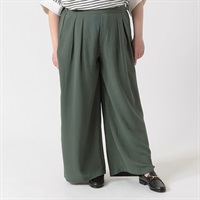 とろみウェーブワイドパンツ レディス 大きいサイズ noannu 396-5400-AR(グリーン-LL)