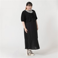 パフカーディガン×リボンワンピースアンサンブル レディス ぽっちゃりサイズのnoannu 511588LN(ブラック-3L)