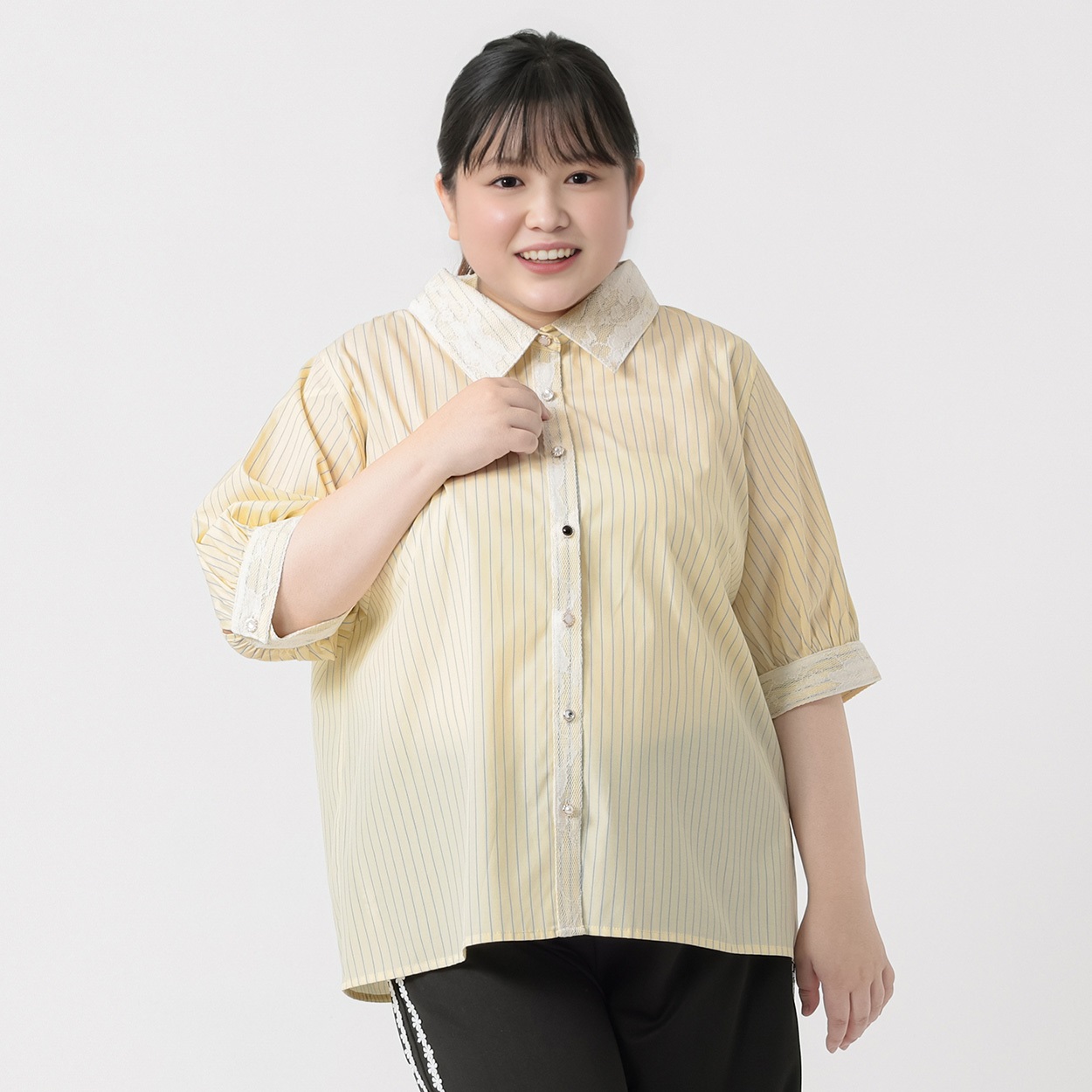 多釦レース衿ブラウス レディス ぽっちゃりサイズのnoannu 511590LN