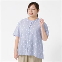 ドットジャガードシャツ レディス 大きいサイズ noannu 232339L(ブルーストライプ-LL)