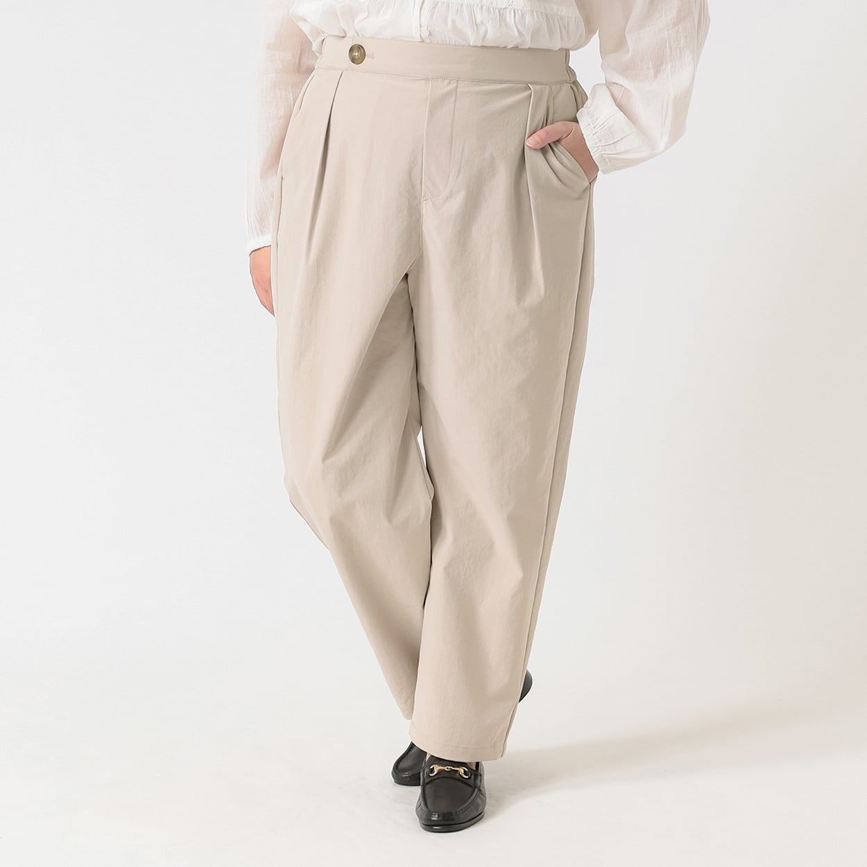 ＊#Fit me clothing＊ワンタックゆるテーパードパンツ レディス 大きいサイズ noannu 641864VP(オフベージュ-3L)