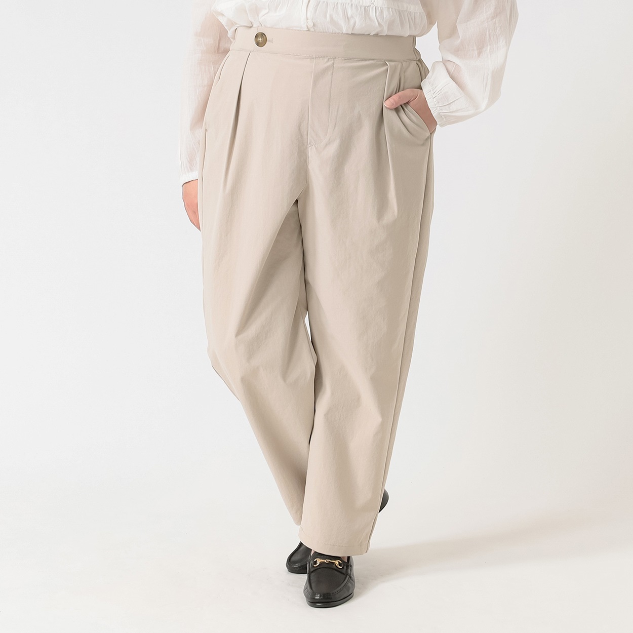 ＊#Fit me clothing＊ワンタックゆるテーパードパンツ レディス 大きいサイズ noannu 641864VP(オフベージュ-4L)