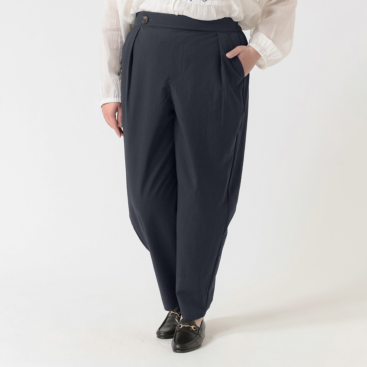 ＊#Fit me clothing＊ワンタックゆるテーパードパンツ レディス 大きいサイズ noannu 641864VP(ネイビー-5L)