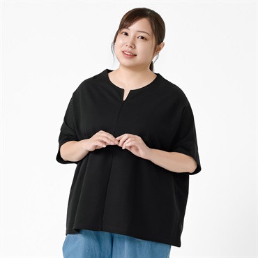 ＊体型カバー（首周り）＊裏メッシュキーネックプルオーバー レディス 大きいサイズ noannu 651303TK(ブラック-3L)