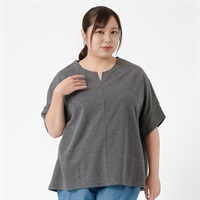 ＊体型カバー（首周り）＊裏メッシュキーネックプルオーバー レディス 大きいサイズ noannu 651303TK(チャコール-3L)