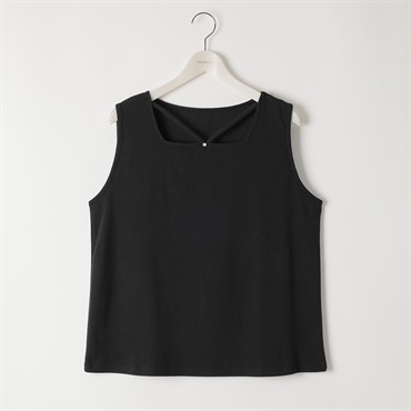 ＊韓国っぽガーリー＊テレコクロスラインストーンタンクトップ レディス ぽっちゃりサイズのnoannu 276113(ブラック-LL)