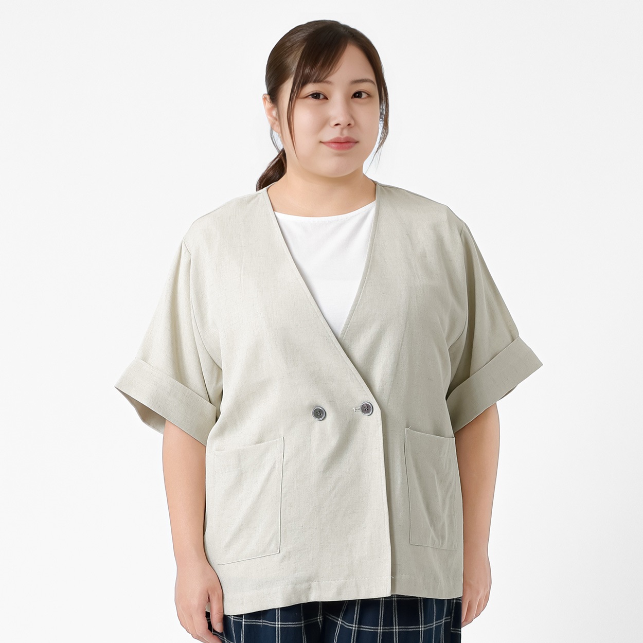 Fit me clothing＊Vネック半袖ジャケット レディス 大きいサイズ