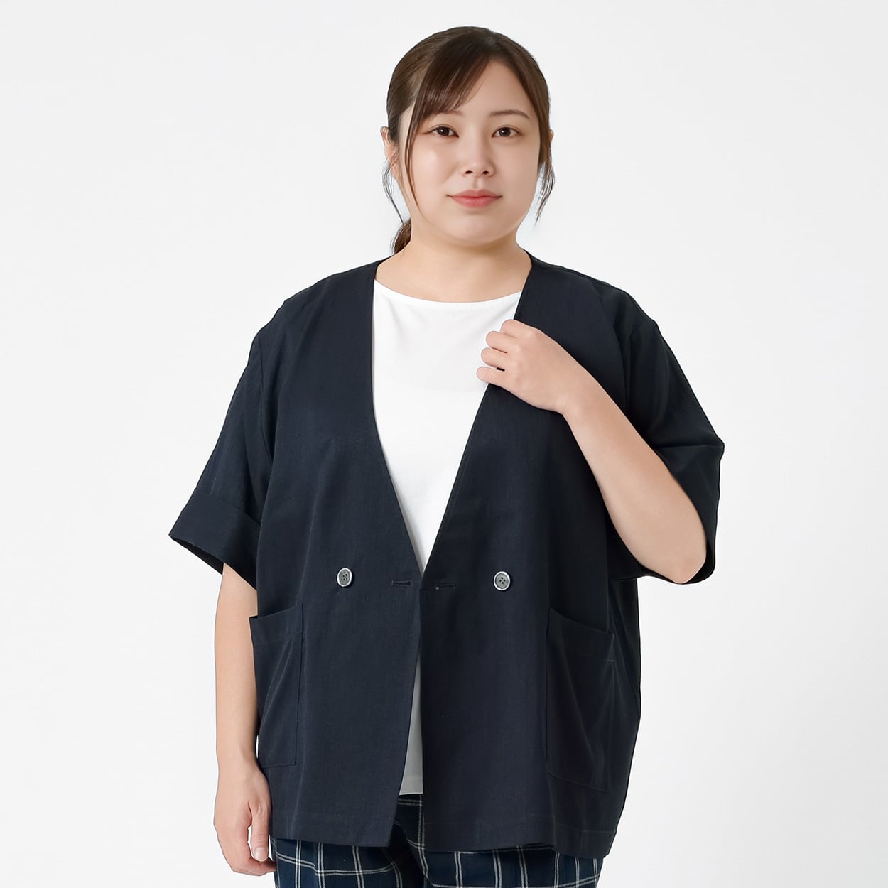 Fit me clothing＊Vネック半袖ジャケット レディス 大きいサイズ