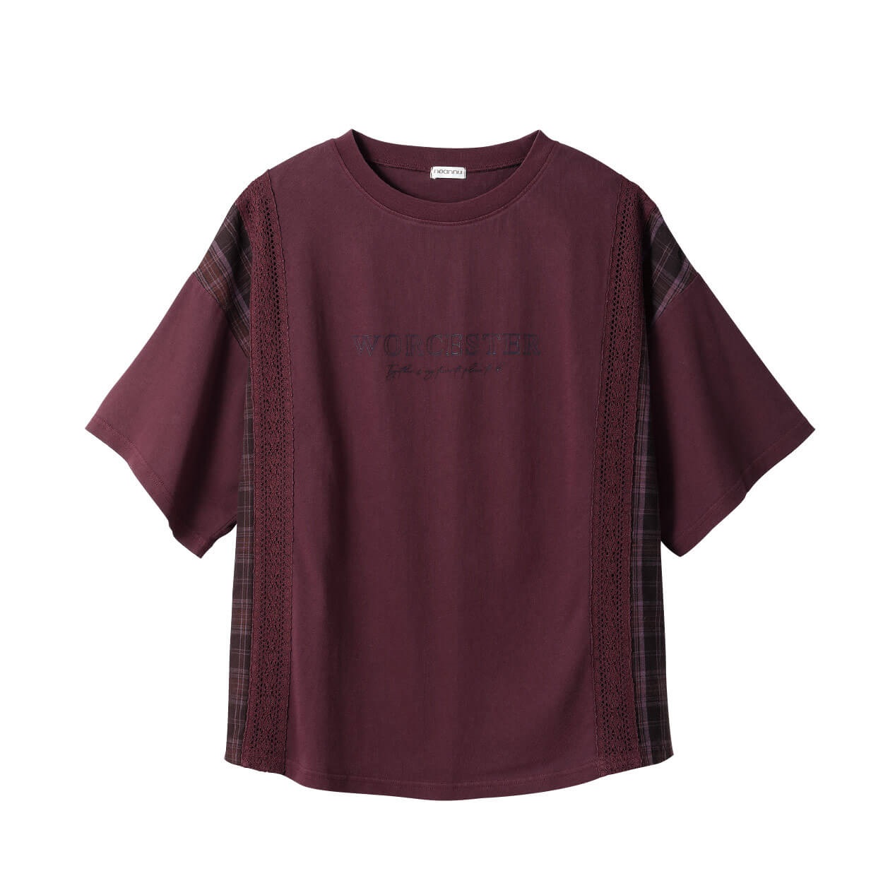 ＊#Fit me clothing＊異素材レース縦切替プルオーバー レディス 大きいサイズ noannu 648332VP(ボルドー-4L)