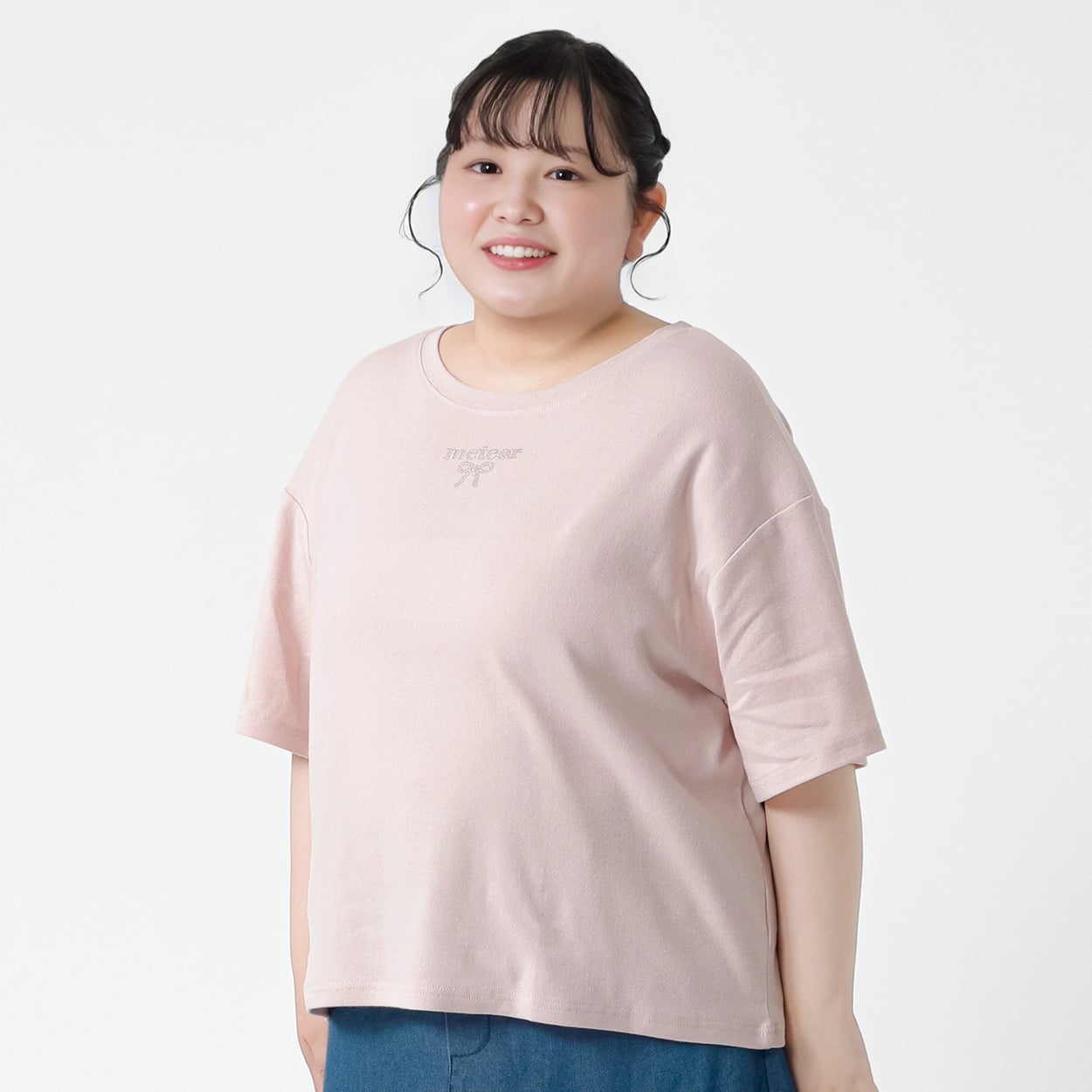 お得 新品 unoa Tシャツ ウノア バレエ ラインストーン 5分袖ラインストーンリボンTシャツ レディス ぽっちゃりサイズのnoannu