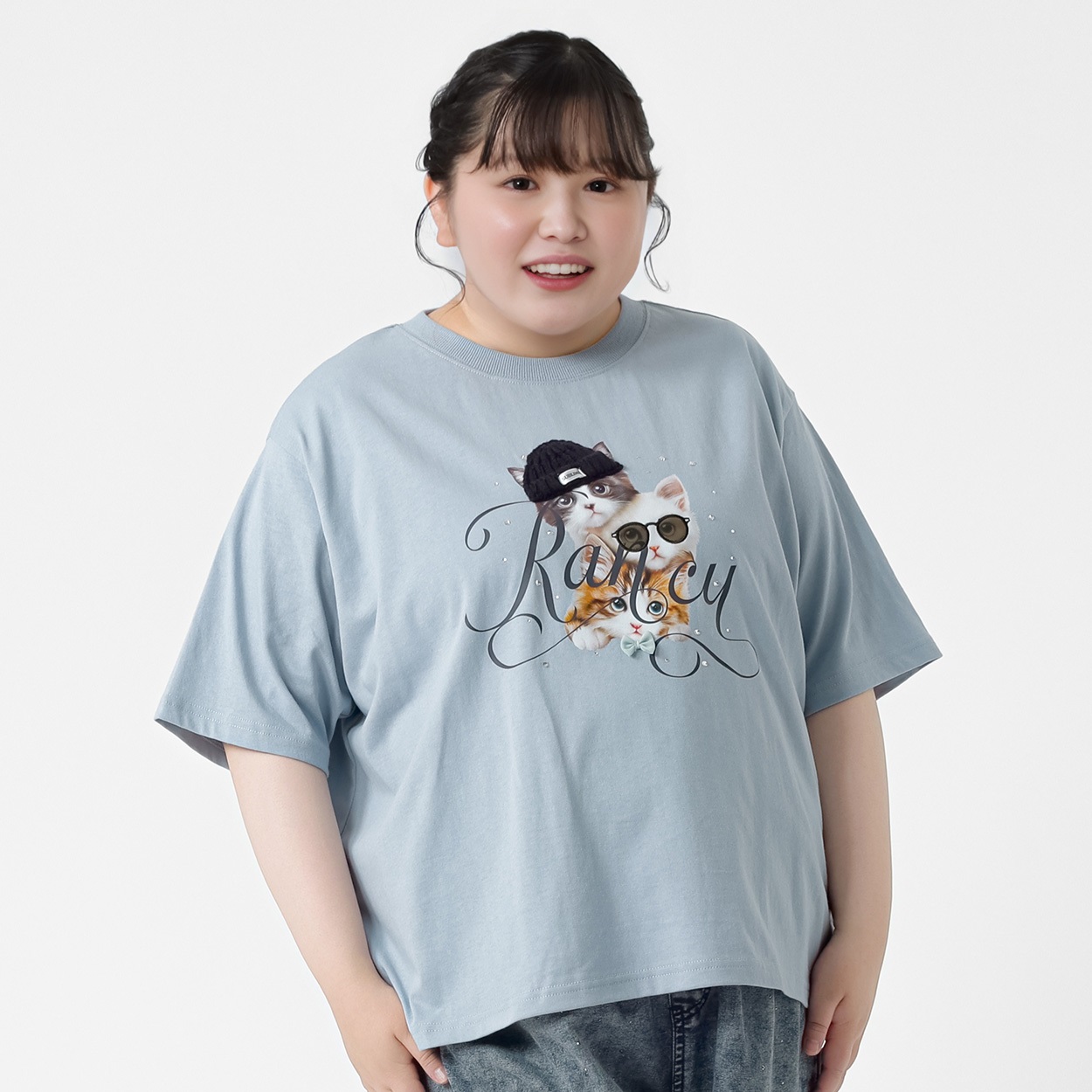5分袖綿100アソートTシャツ レディス ぽっちゃりサイズのnoannu 130770(サックス-5L)