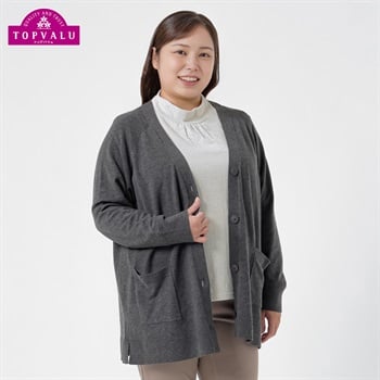 ＊TOPVALU＊ウォッシャブルV首カーディガン レディス 大きいサイズ noannu TV1122S0296(杢グレ－-LL)