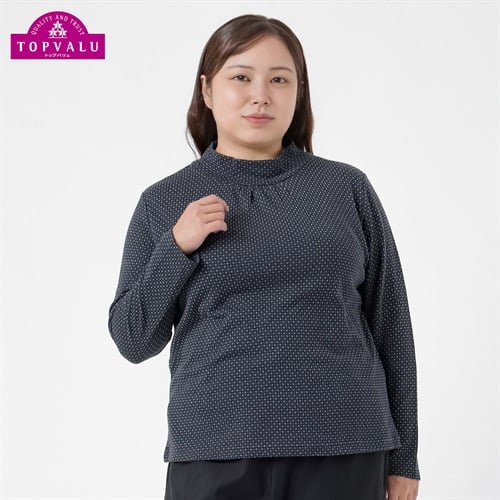 ＊TOPVALU＊接結ハイネックプルオーバー レディス 大きいサイズ noannu TV1123S6696R(ネイビー×オフホワイト小雪柄-3L)