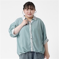 多釦レース使いタックブラウス レディス ぽっちゃりサイズのnoannu 811457LN(サックスミント-LL)