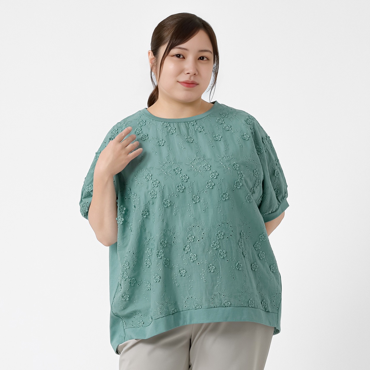 ICE TOUCH＊前身3D刺繍切り替えトップス レディス 大きいサイズ noannu