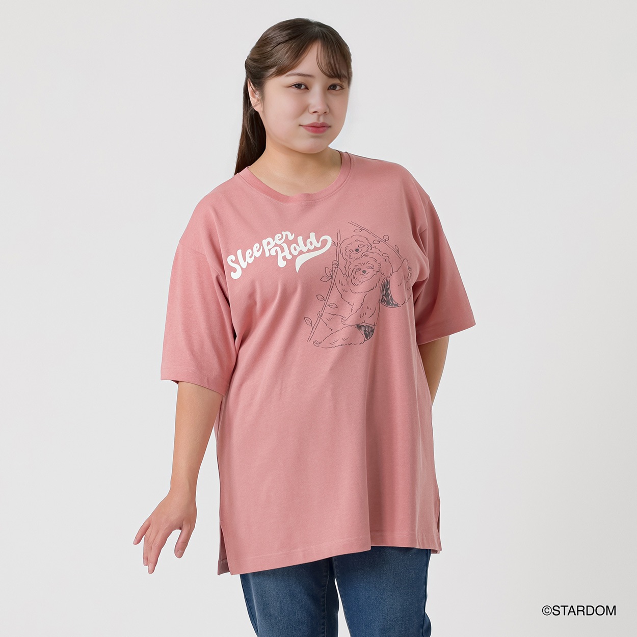 ＊プロレスコラボ＊ナマケモノTシャツ レディス 大きいサイズ noannu 648292PR(ピンク-3L)