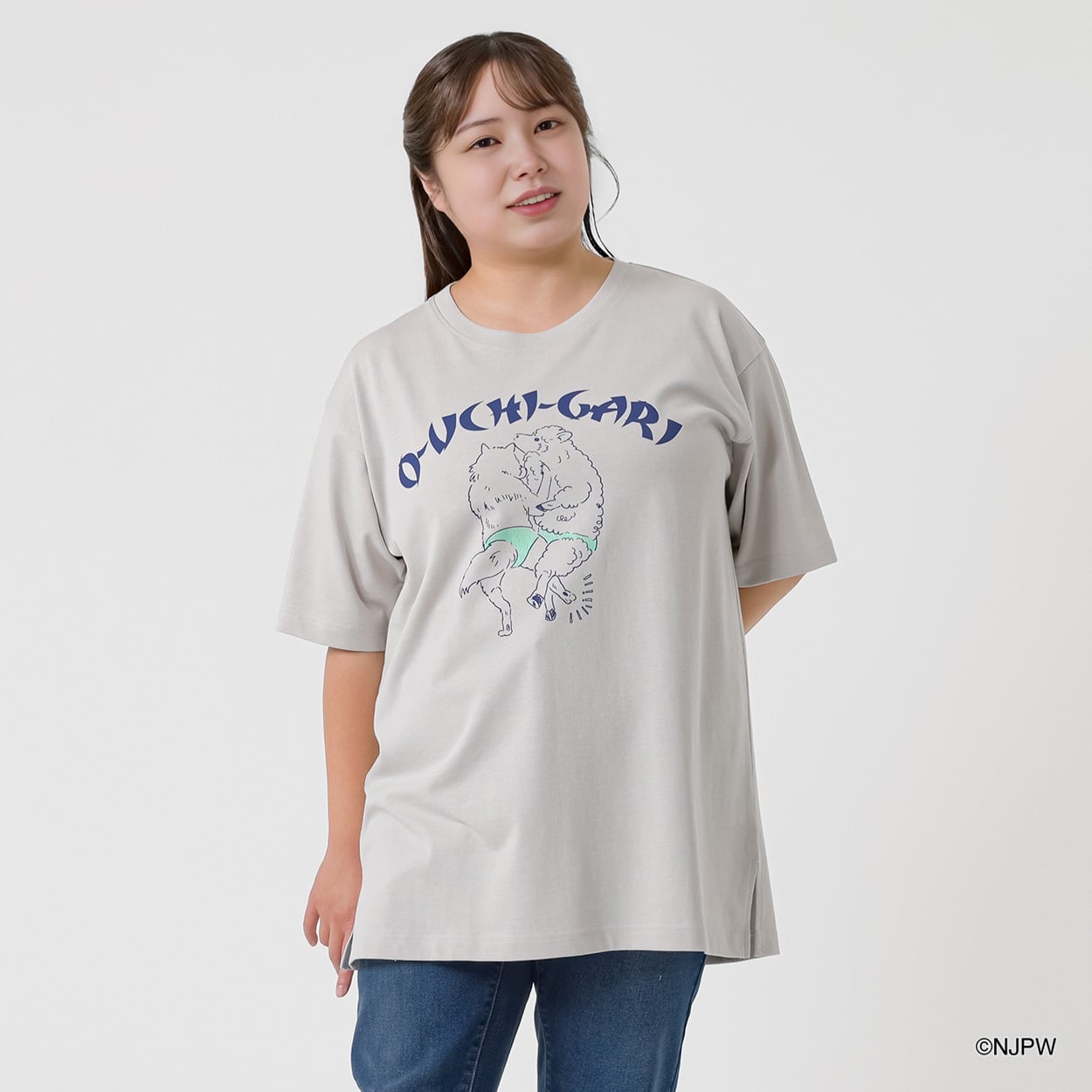 ＊プロレスコラボ＊狼Tシャツ レディス 大きいサイズ noannu 648293PR(グレージュ-4L)