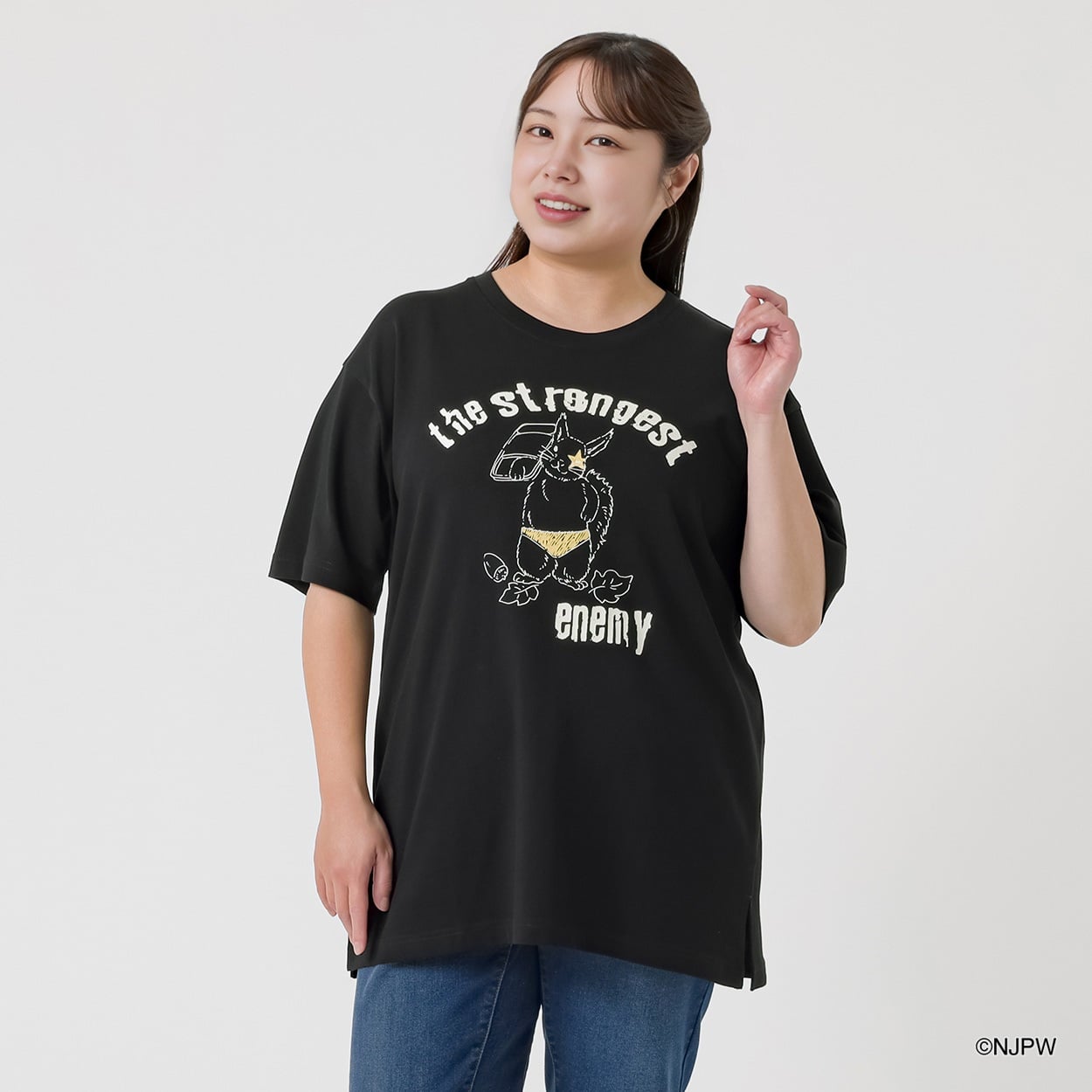 ＊プロレスコラボ＊ウサギTシャツ レディス 大きいサイズ noannu 648294PR(ブラック-3L)