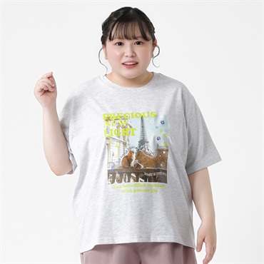＊韓国っぽガーリー＊落書き転写ネコプリントTシャツ レディス ぽっちゃりサイズのnoannu 276150