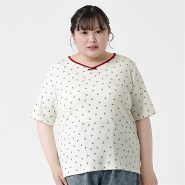 ＊韓国っぽガーリー＊チェリー総柄テレコTシャツ レディス ぽっちゃりサイズのnoannu 276151