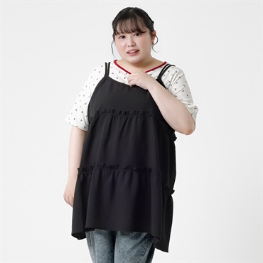 ＊韓国っぽガーリー＊ティアードキャミチュニック レディス ぽっちゃりサイズのnoannu 396882(ブラック-LL)