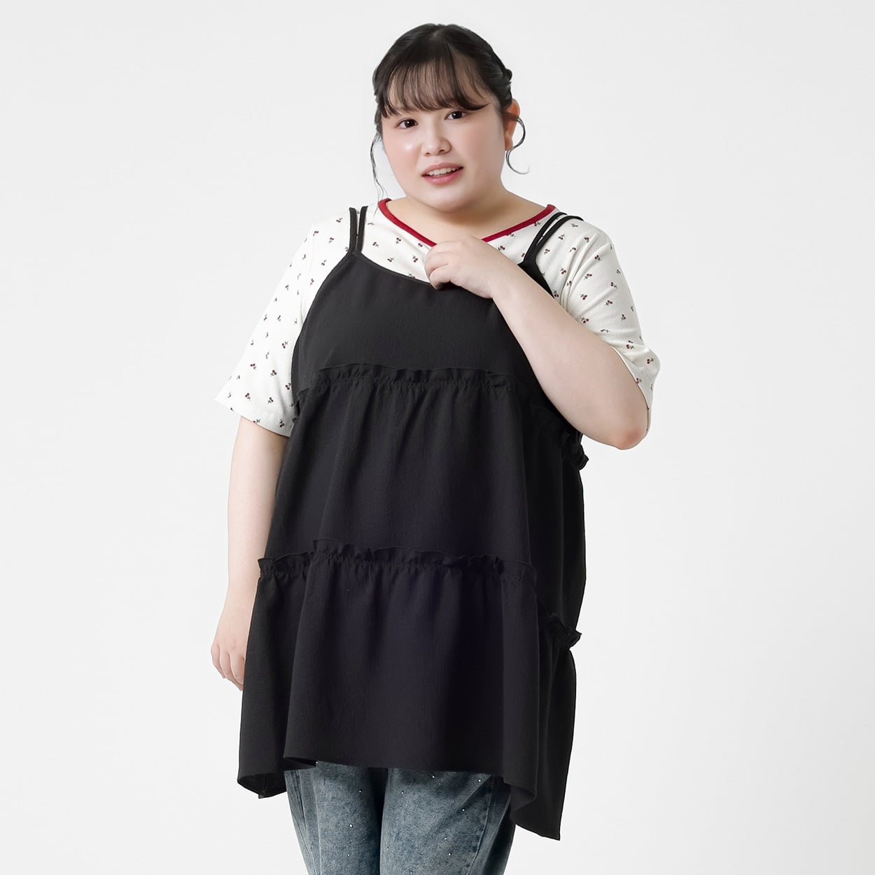韓国っぽガーリー＊ティアードキャミチュニック レディス ぽっちゃり