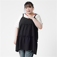 ＊韓国っぽガーリー＊ティアードキャミチュニック レディス ぽっちゃりサイズのnoannu 396882(ブラック-LL)