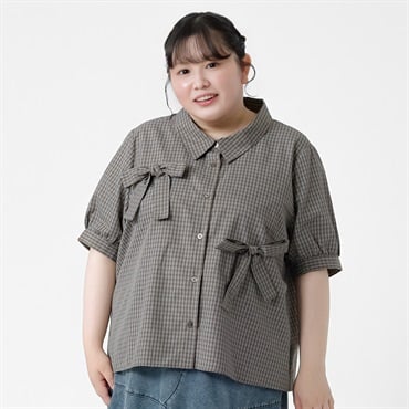 ＊韓国っぽガーリー＊アシンメトリーリボンシャツ レディス ぽっちゃりサイズのnoannu 1226470