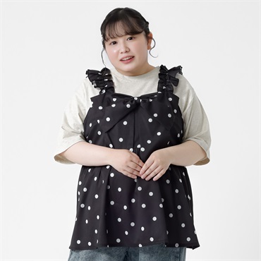 ＊韓国っぽガーリー＊BIGリボン水玉キャミチュニック レディス ぽっちゃりサイズのnoannu 1226474(ブラック-3L)