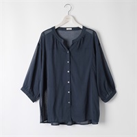 ＊Naturax＊綿楊柳前開きシャツチュニック レディス 大きいサイズ noannu AN261SY019(ネイビー-3L)