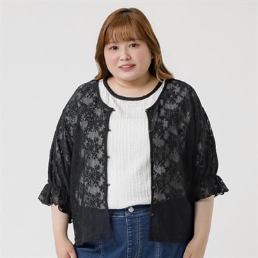 ＊韓国っぽガーリー＊花柄レースカーディガン レディス ぽっちゃりサイズのnoannu 346091(ブラック-3L)