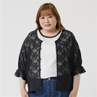 ＊韓国っぽガーリー＊花柄レースカーディガン レディス ぽっちゃりサイズのnoannu 346091(ブラック-3L)