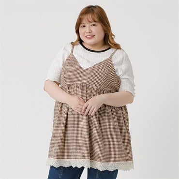 ＊韓国っぽガーリー＊ギンガムチェックキャミチュニック レディス ぽっちゃりサイズのnoannu 346092