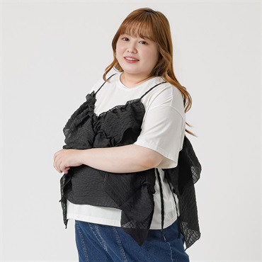 フリルビスチェアンサンブル レディス ぽっちゃりサイズのnoannu 346093(ブラック-LL)