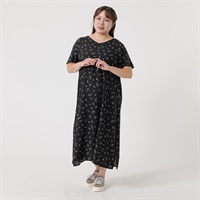レーヨン半袖ワンピース レディス 大きいサイズ noannu 232345L(ブラック(ネコ)-3L)
