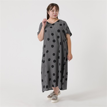 レーヨン半袖ワンピース レディス 大きいサイズ noannu 232345L(チャコ－ルグレ－(ドット)-3L)