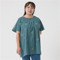 ＊Naturax＊5分袖刺繍チュニック レディス 大きいサイズ noannu 232348L(グリーン-3L)