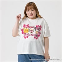 ＊サンリオキャラクターズコラボ＊ ハイビスカスTシャツ レディス ぽっちゃりサイズのnoannu 2286242(ホワイト-LL)