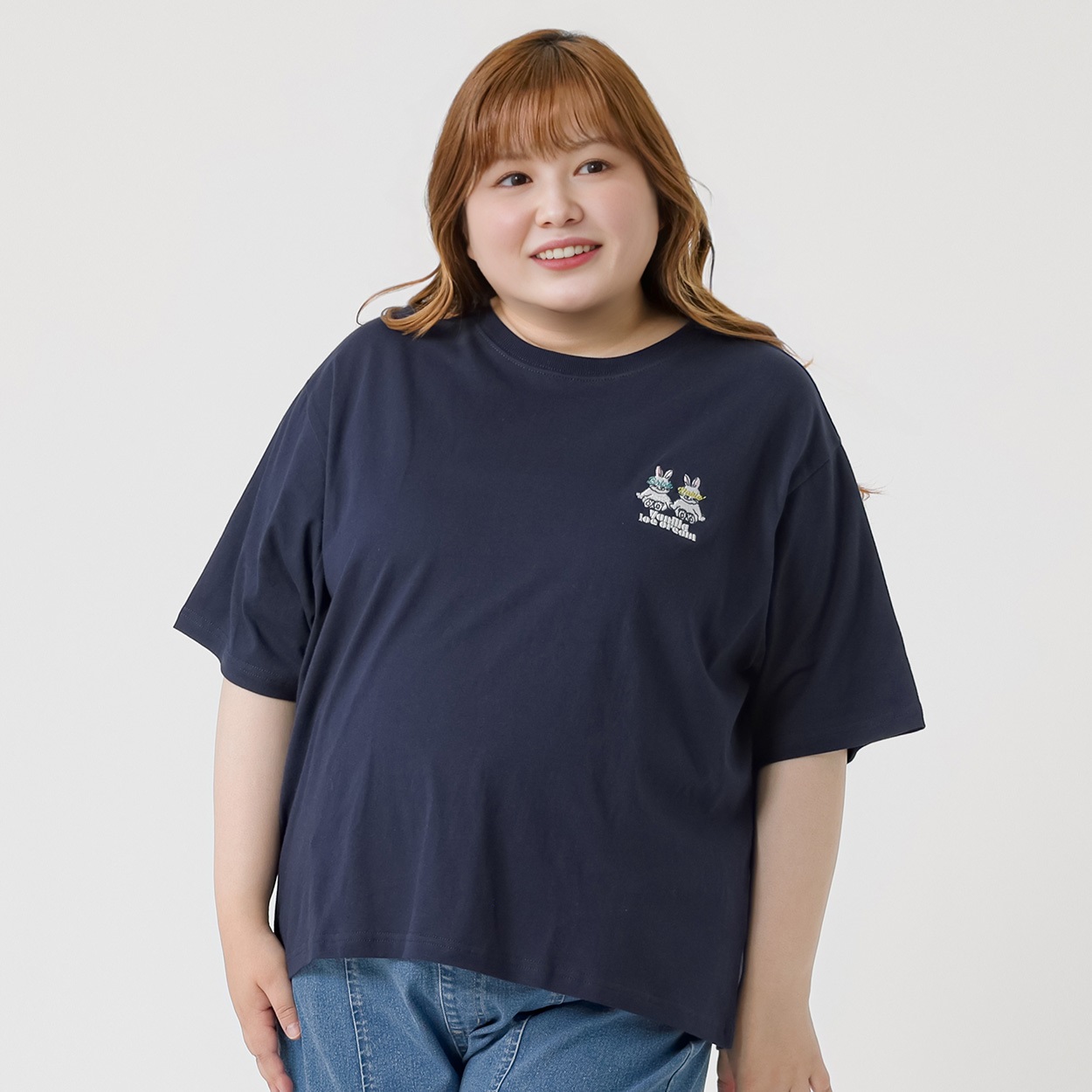 5分袖綿100アソートTシャツ レディス ぽっちゃりサイズのnoannu 130806(ネイビー-5L)