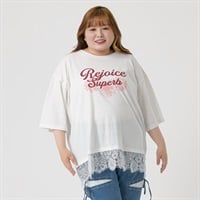 ＊韓国っぽガーリー＊5分袖裾レースプリントTシャツ レディス ぽっちゃりサイズのnoannu 3806217(オフ-LL)