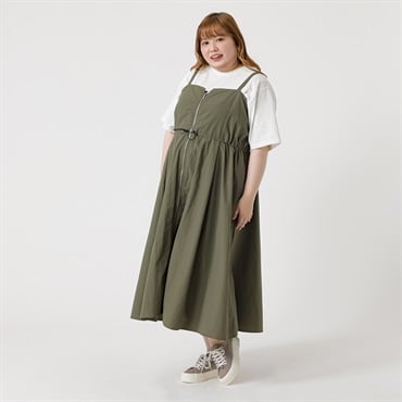 ＊韓国っぽガーリー＊ナイロン風フロントZIPワンピース レディス ぽっちゃりサイズのnoannu 336834