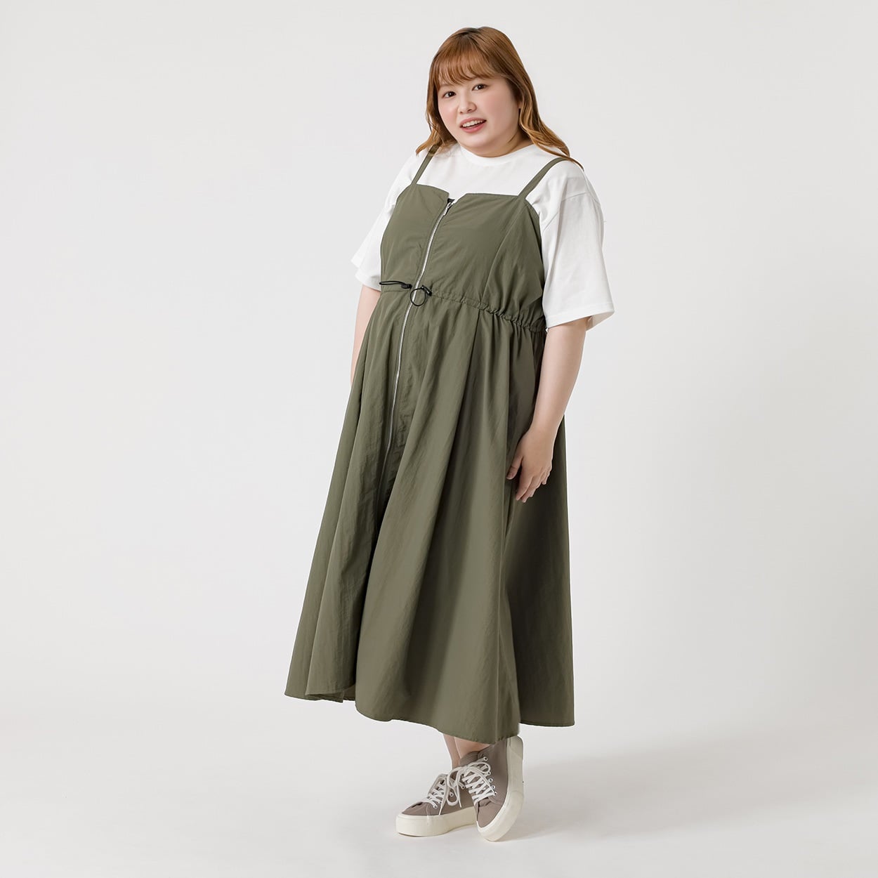 韓国っぽガーリー＊ナイロン風フロントZIPワンピース レディス
