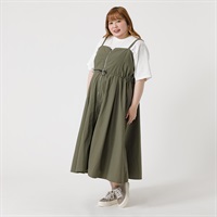 ＊韓国っぽガーリー＊ナイロン風フロントZIPワンピース レディス ぽっちゃりサイズのnoannu 336834(カーキ-3L)
