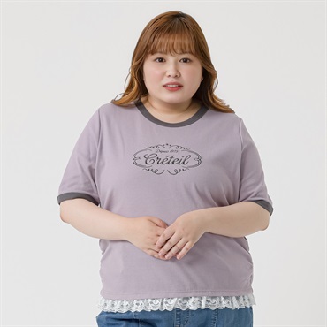 ＊K-style＊裾レースギャザーリンガーTシャツ レディス ぽっちゃりサイズのnoannu 276203