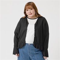 ＊K-style＊裾フリルベル袖カーディガン レディス ぽっちゃりサイズのnoannu 276204(ブラック-3L)