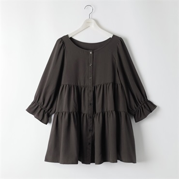 ＊Sweet Femi＊7分袖ティアードチュニック レディス 大きいサイズ noannu 343924(チャコ－ルグレ－-LL)