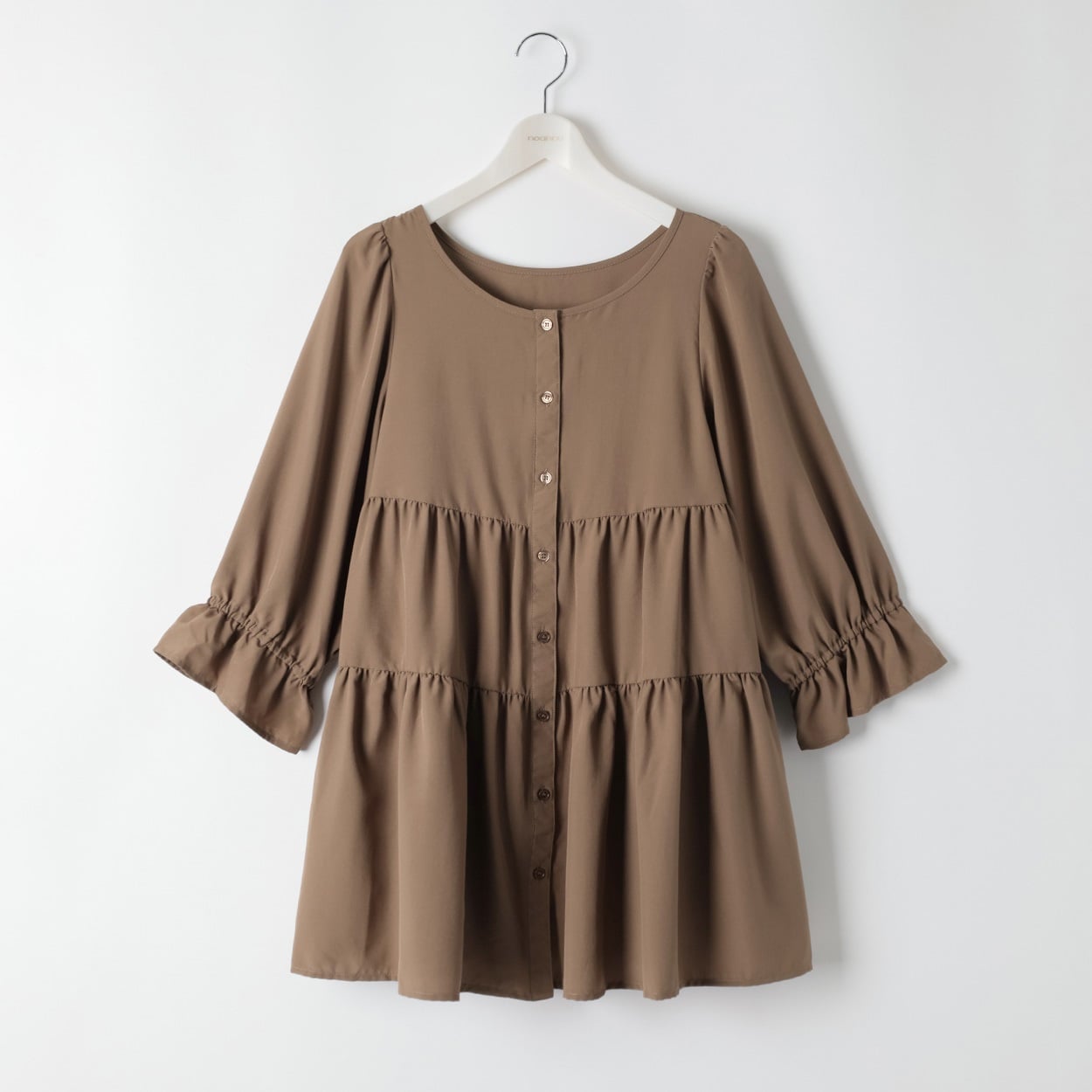 ＊Sweet Femi＊7分袖ティアードチュニック レディス 大きいサイズ noannu 343924(ブラウン-5L)